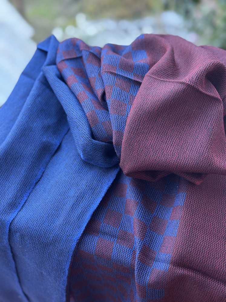 Maroon blue pure wool stole