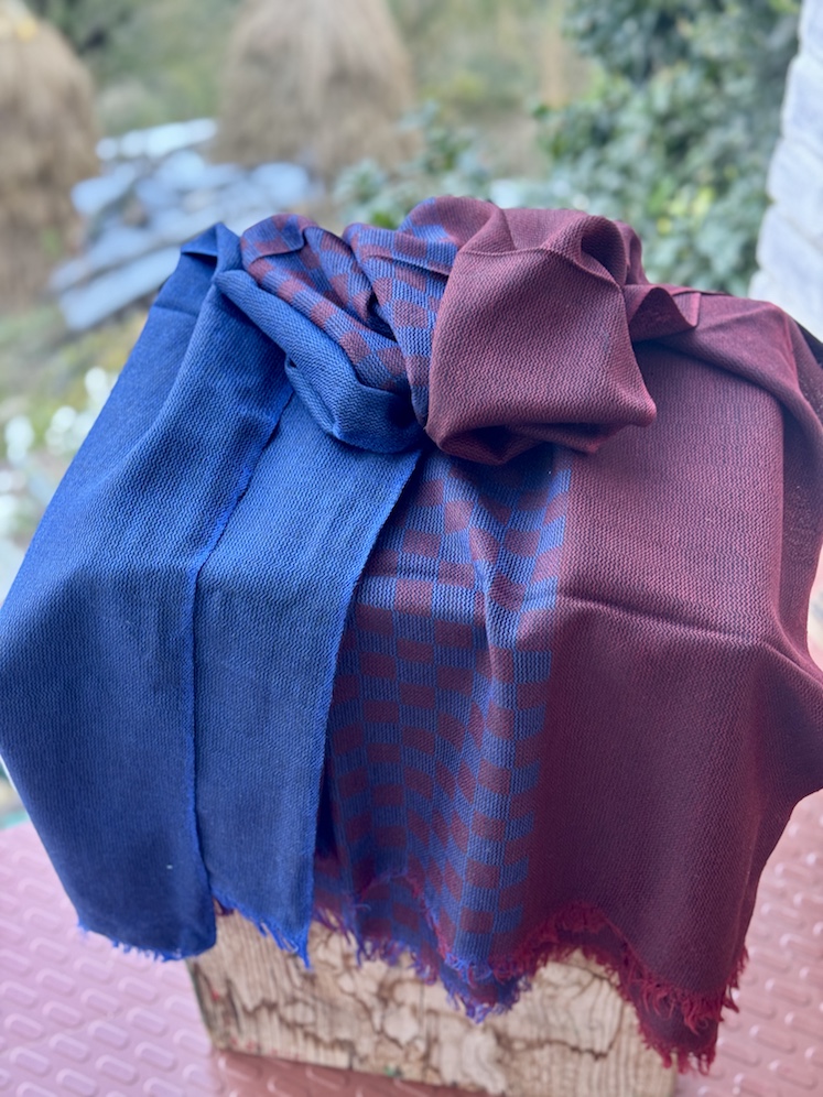 Maroon blue pure wool stole