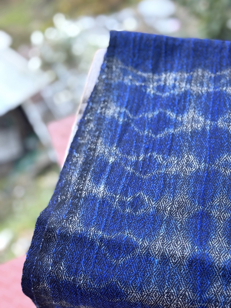 Blue grey shibori dyed pure wool stole