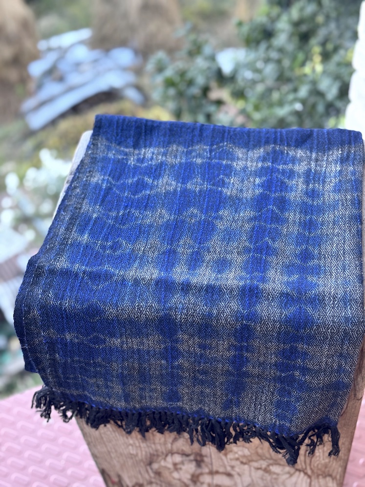 Blue grey shibori dyed pure wool stole