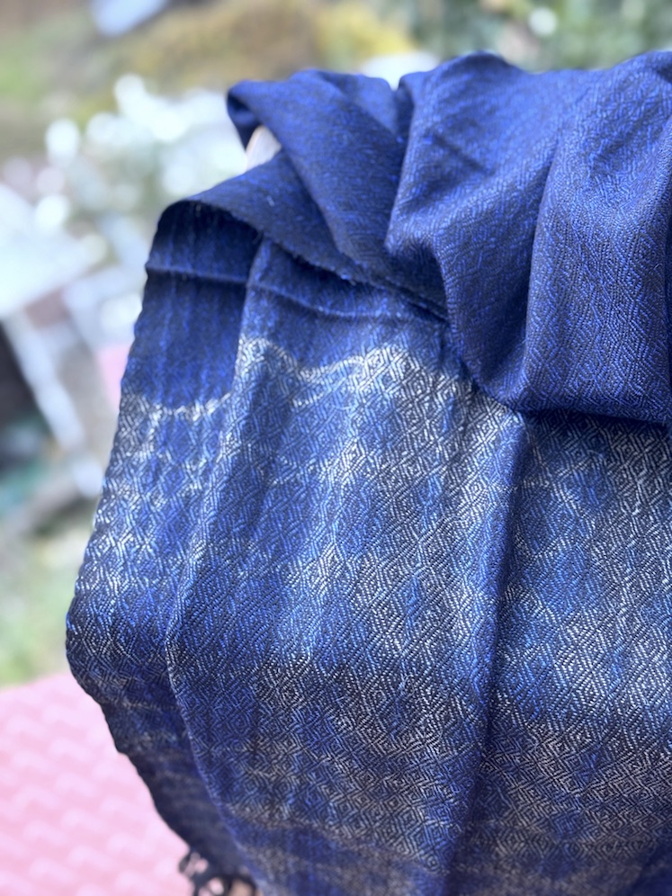 Blue grey shibori dyed pure wool stole