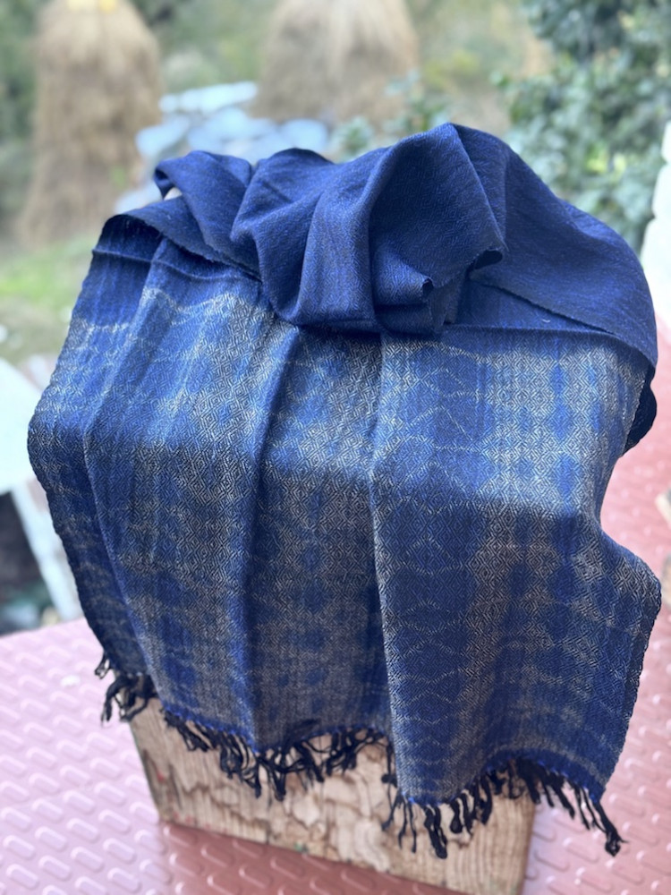 Image of Blue grey shibori dyed pure wool stole