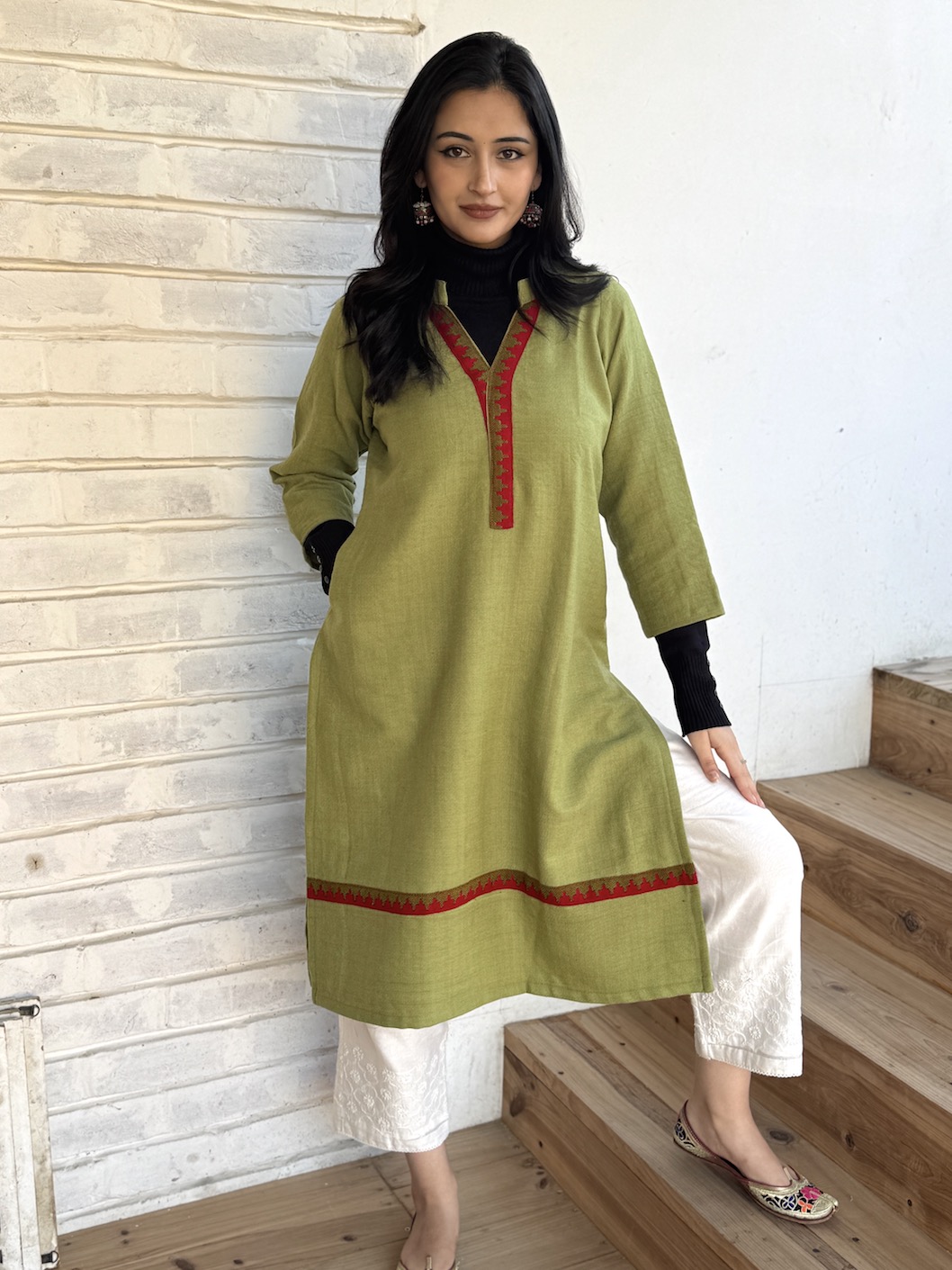 Pista green pure wool Himachali kurta