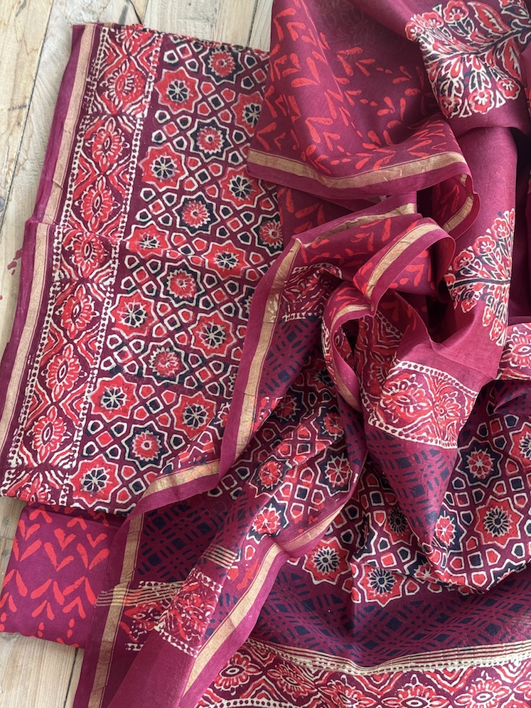 Handblocked chanderi suit 1