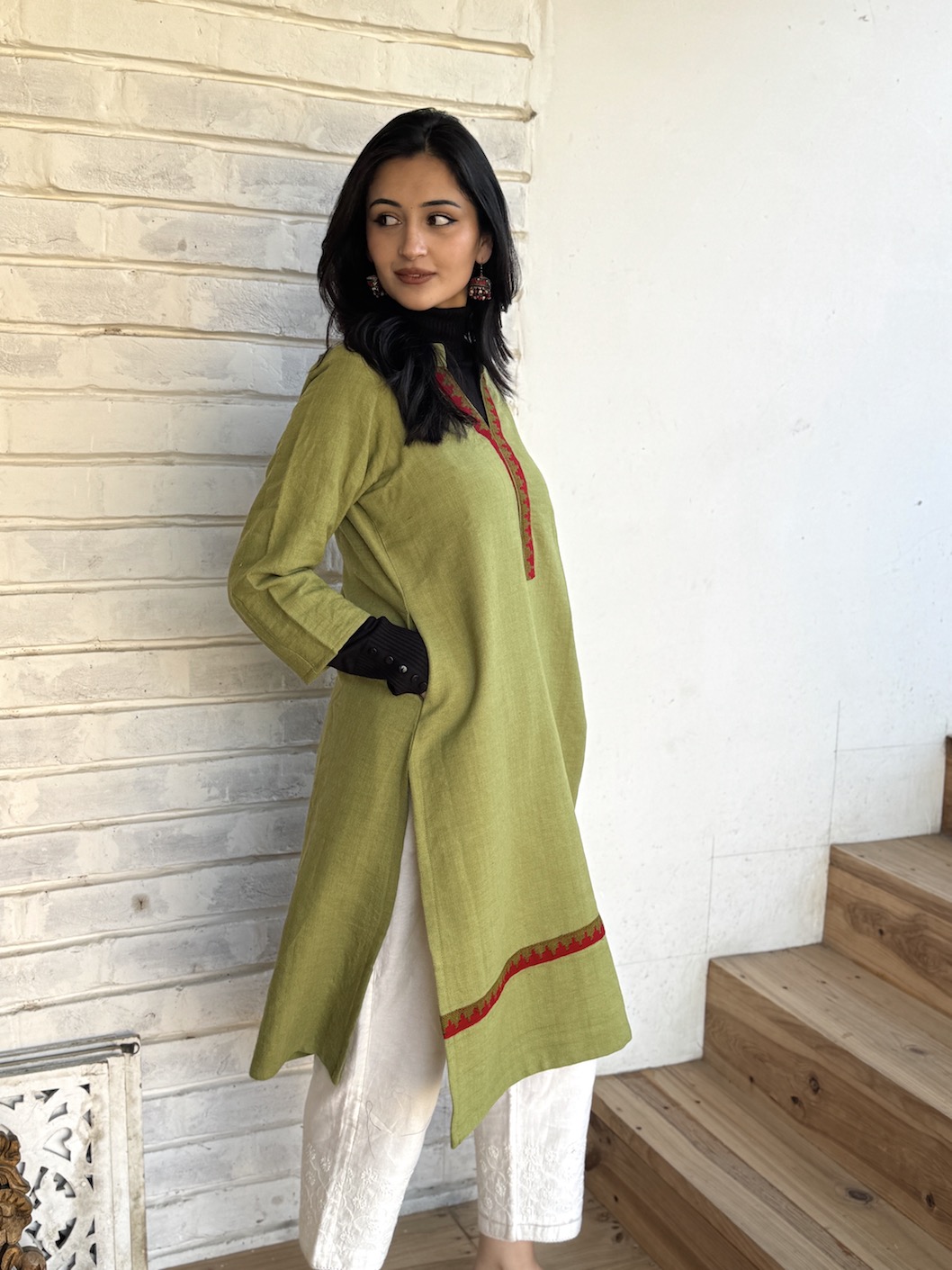 Pista green pure wool Himachali kurta