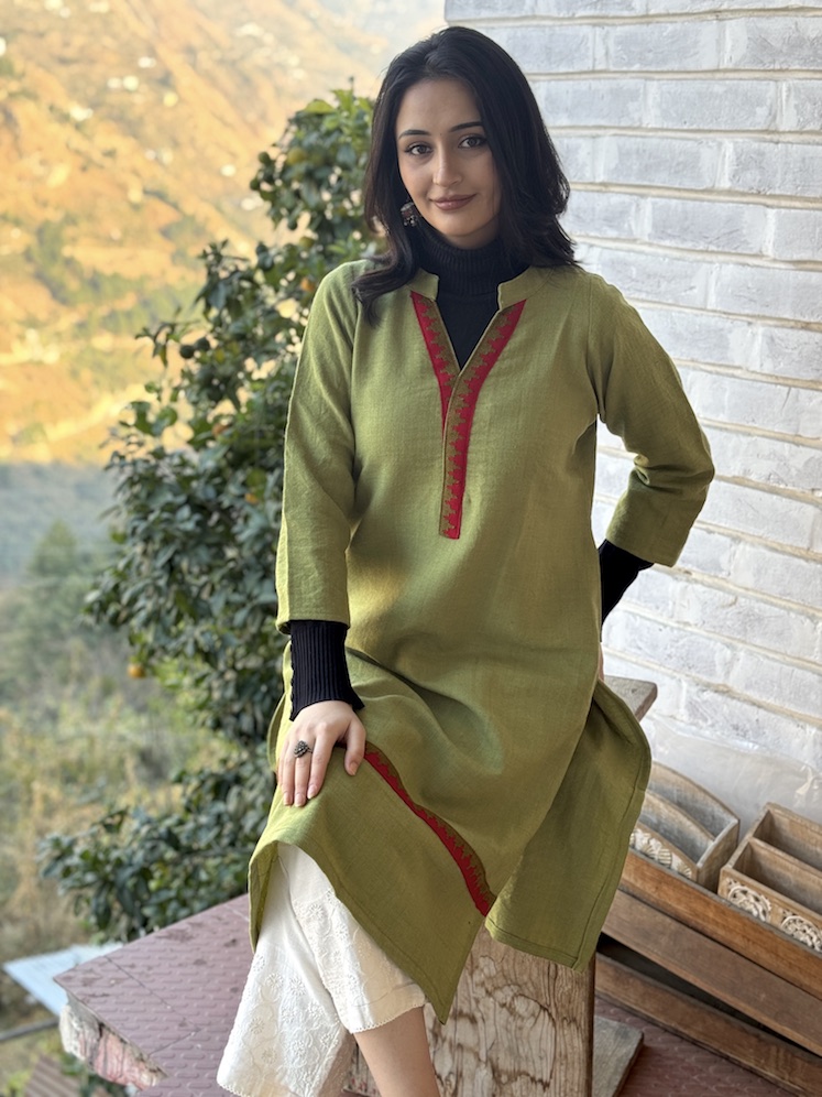Pista green pure wool Himachali kurta