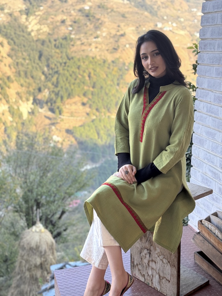 Pista green pure wool Himachali kurta