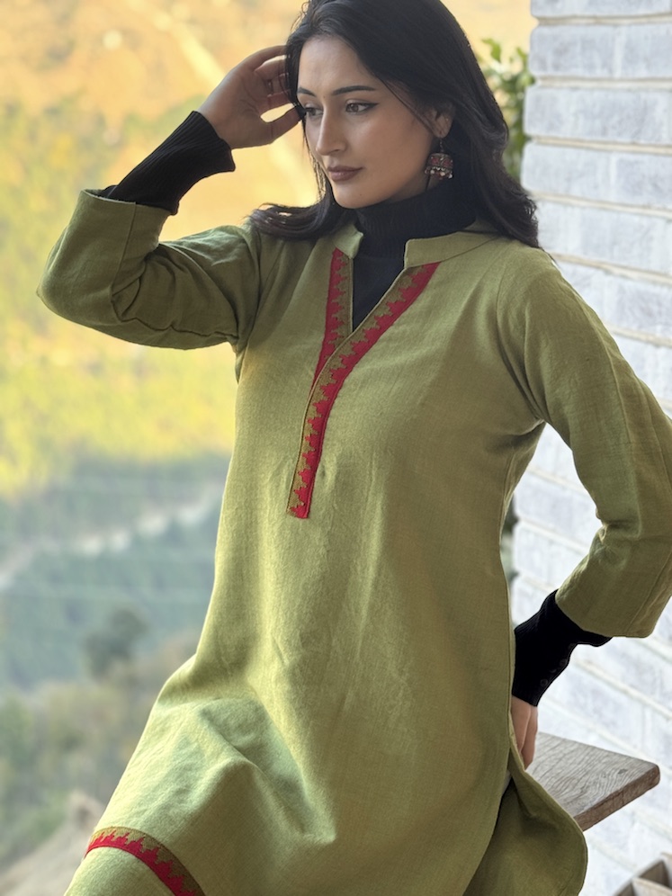 Pista green pure wool Himachali kurta