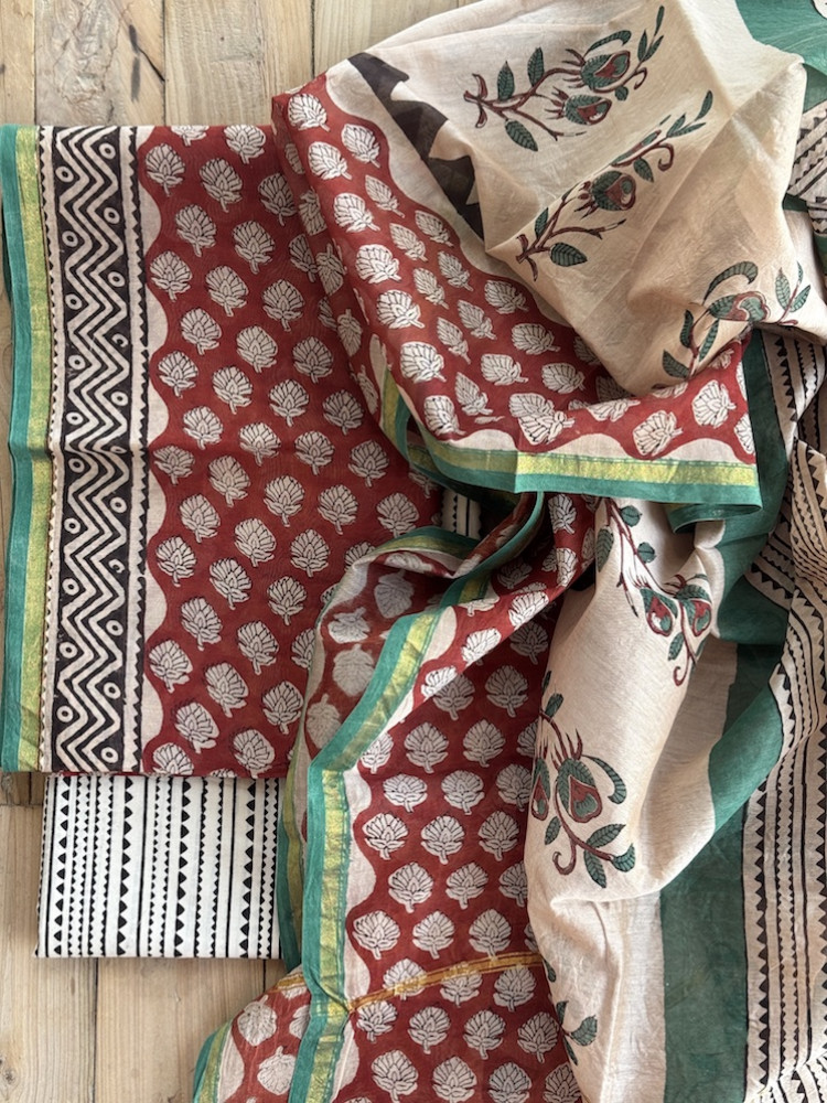 Image of Handblocked chanderi suit 6