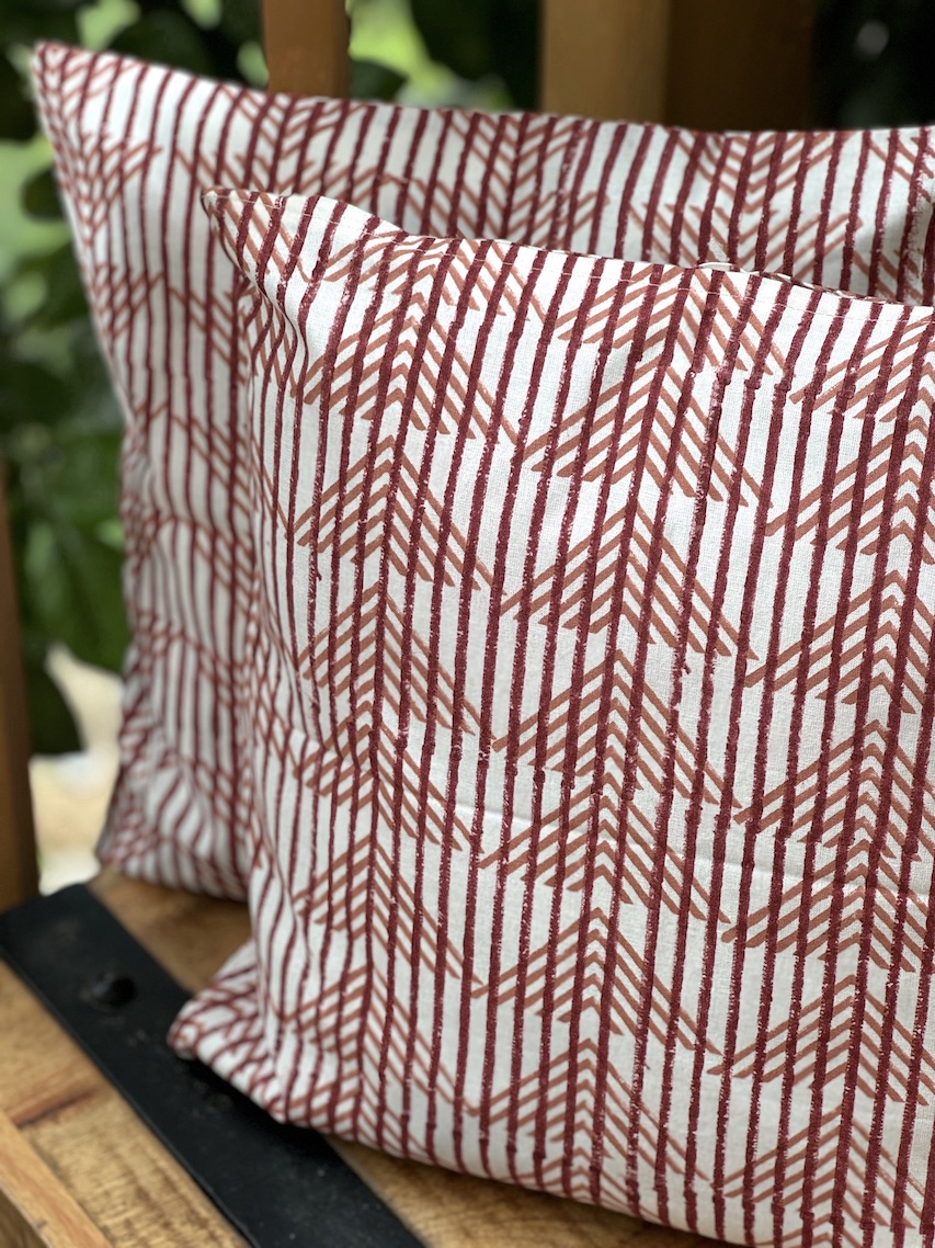 Ivory geometric block printed cushion covers - set of 2