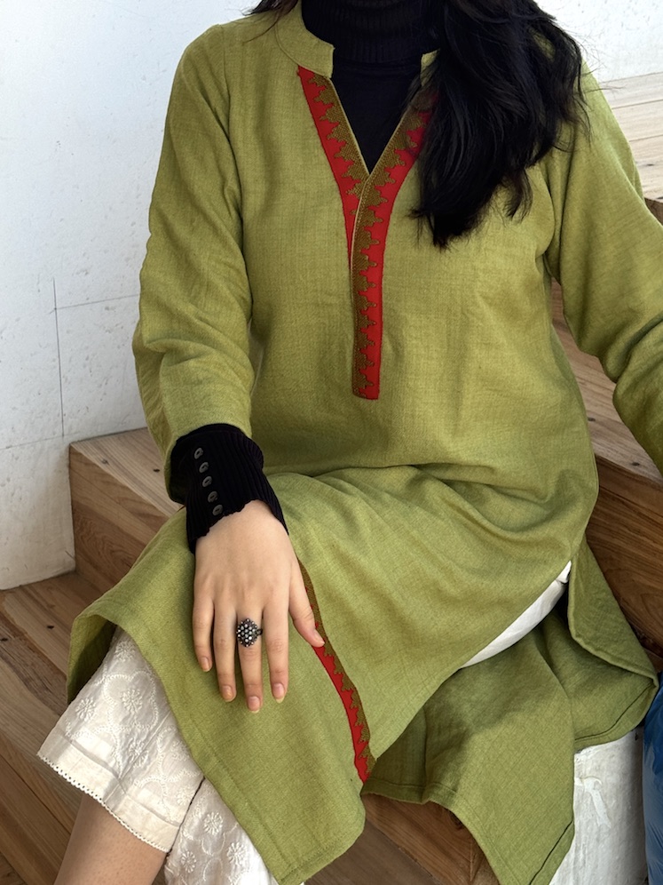 Pista green pure wool Himachali kurta