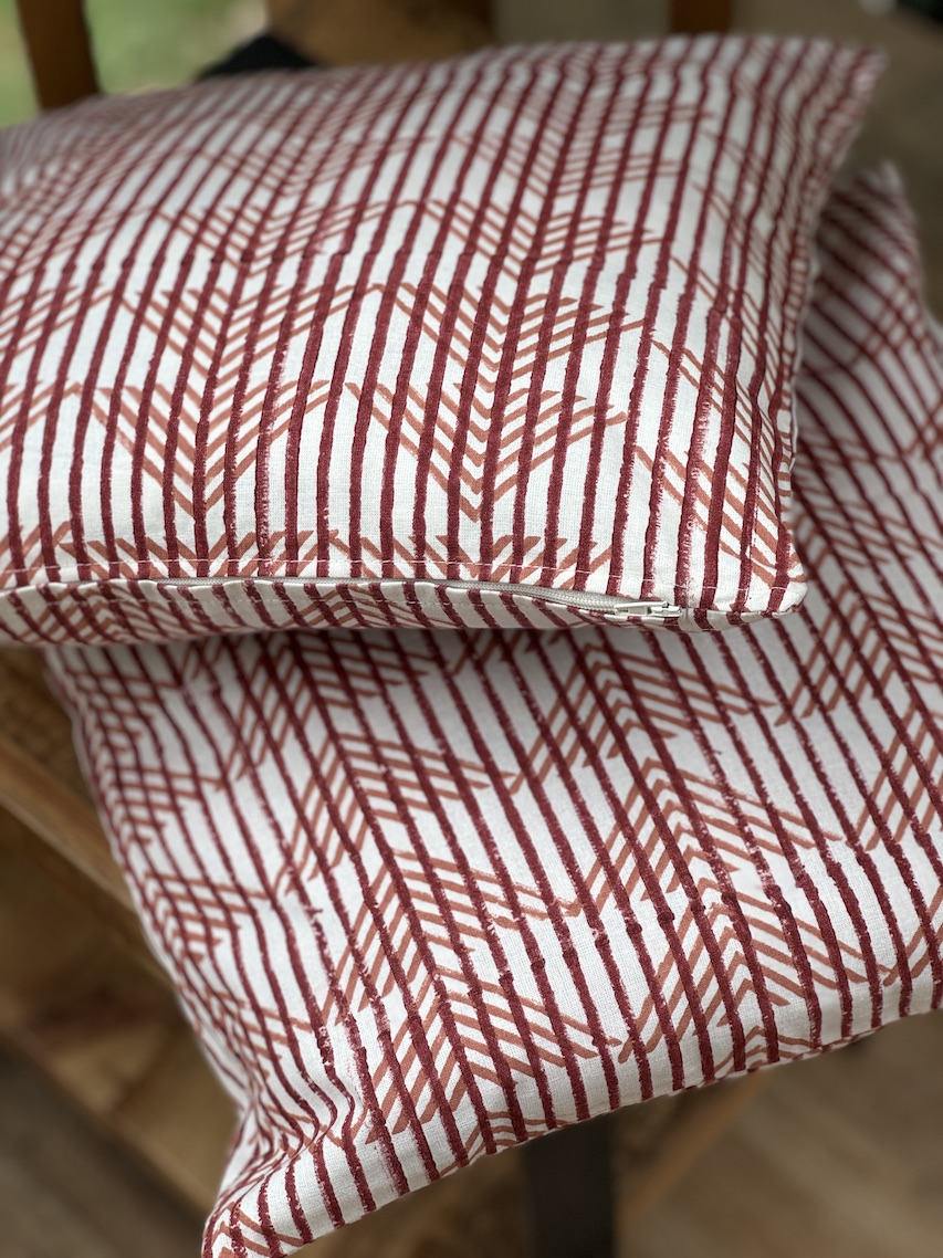 Ivory geometric block printed cushion covers - set of 2