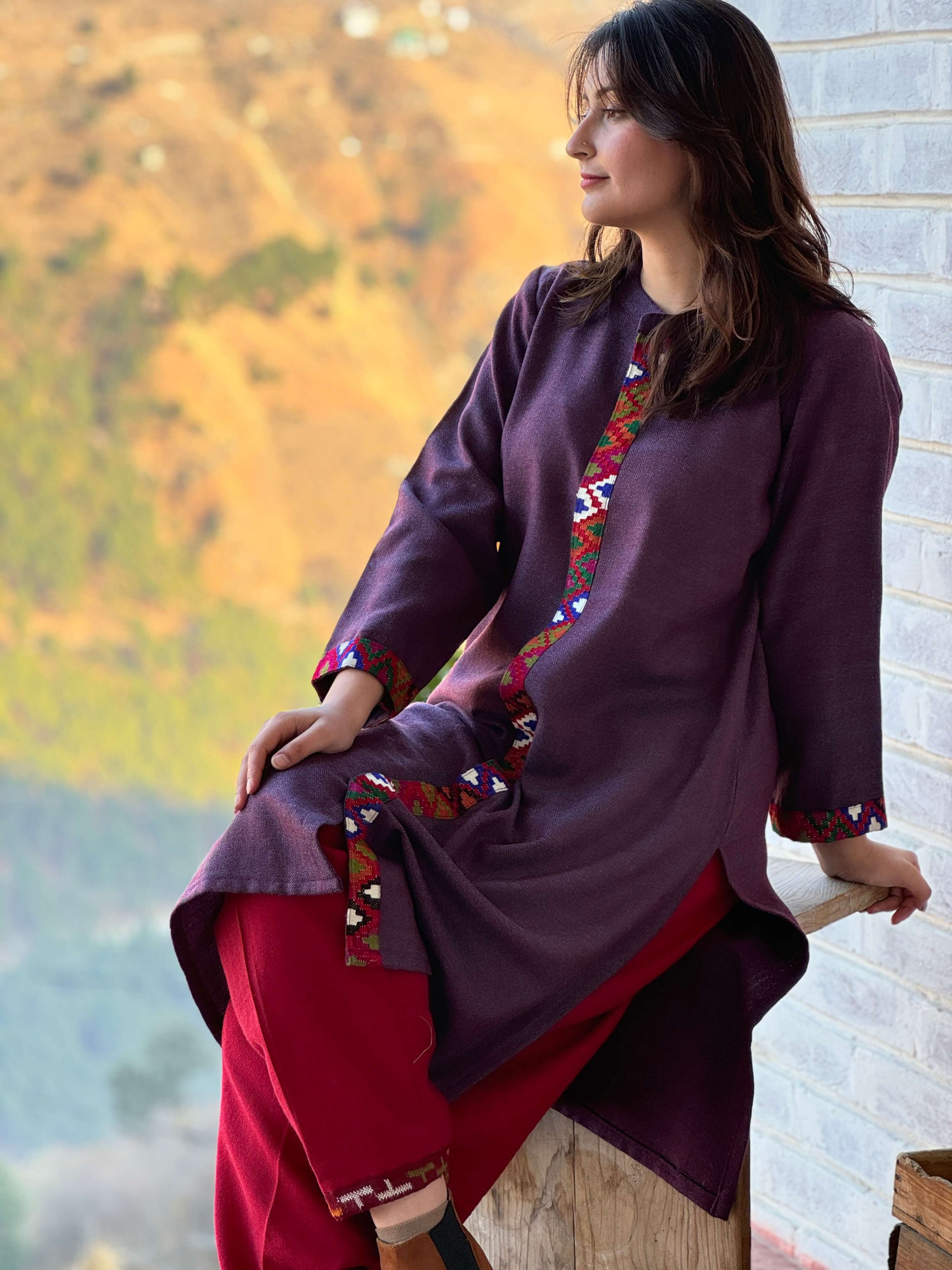 Purple dual tone Himachali kurta