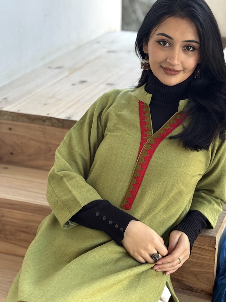 Pista green pure wool Himachali kurta