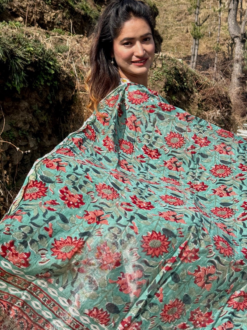 Teal green chanderi dupatta