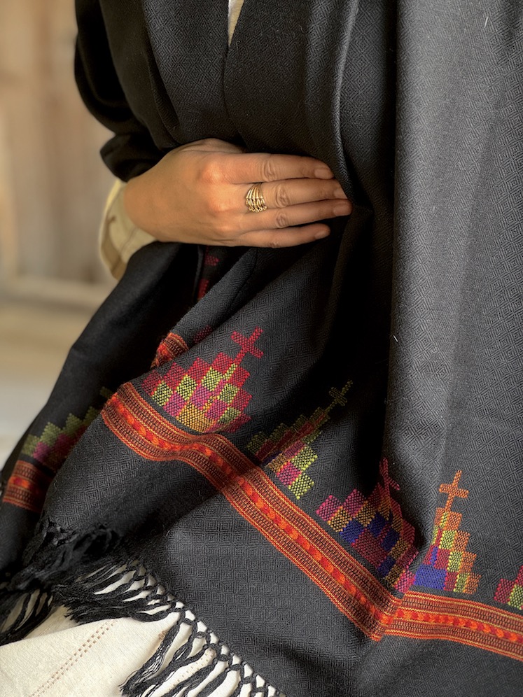 Black pure wool stupa stole