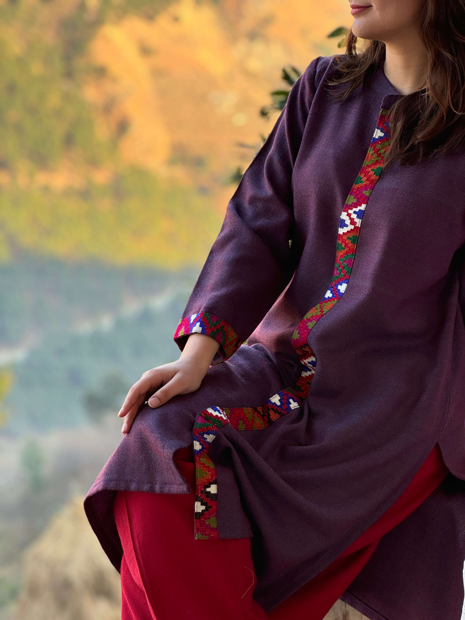 Purple dual tone Himachali kurta