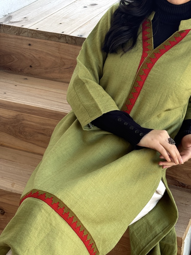 Pista green pure wool Himachali kurta