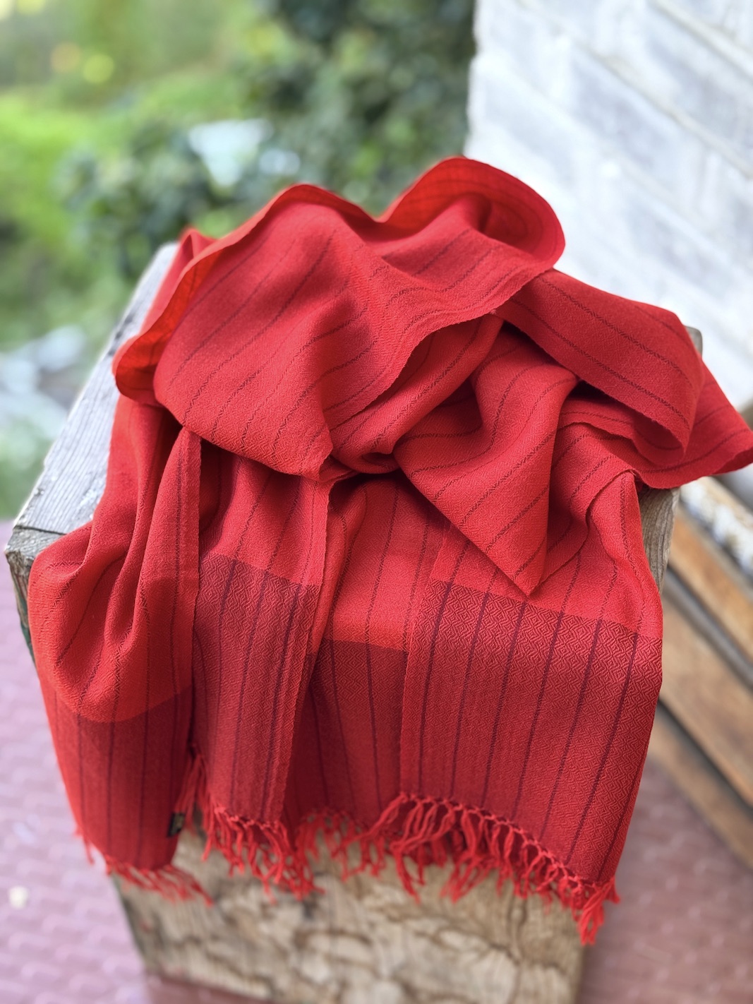 Tangerine striped angora wool stole