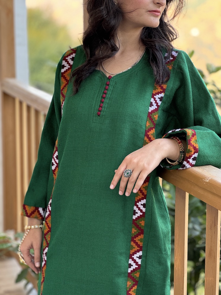 Green pure wool Himachali pheran - we will reach out for measurements