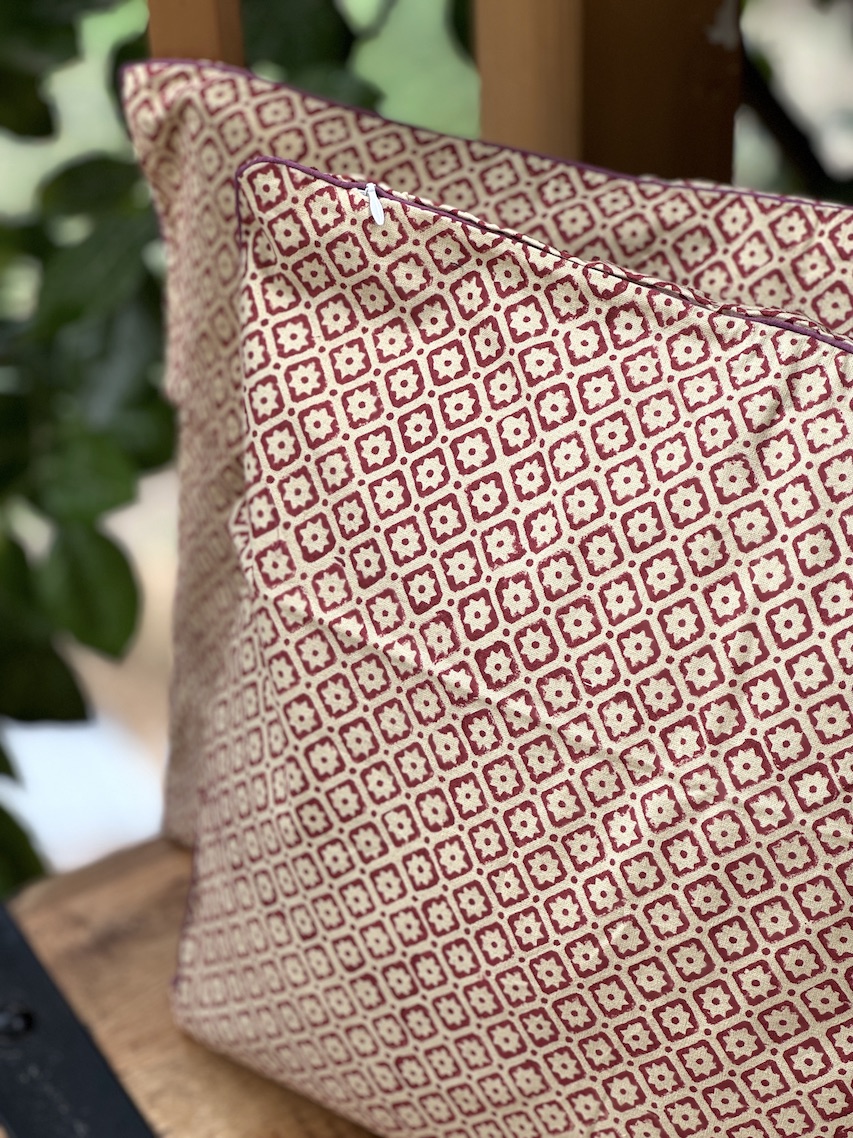 Beige block printed cushion covers - set of 2