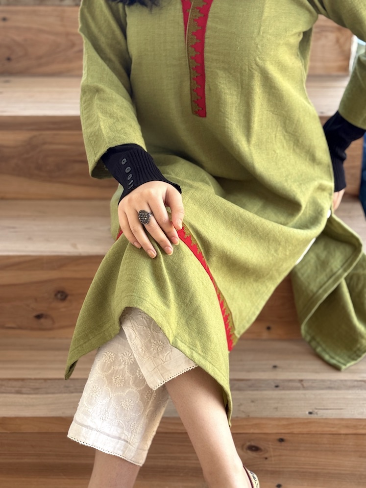 Pista green pure wool Himachali kurta
