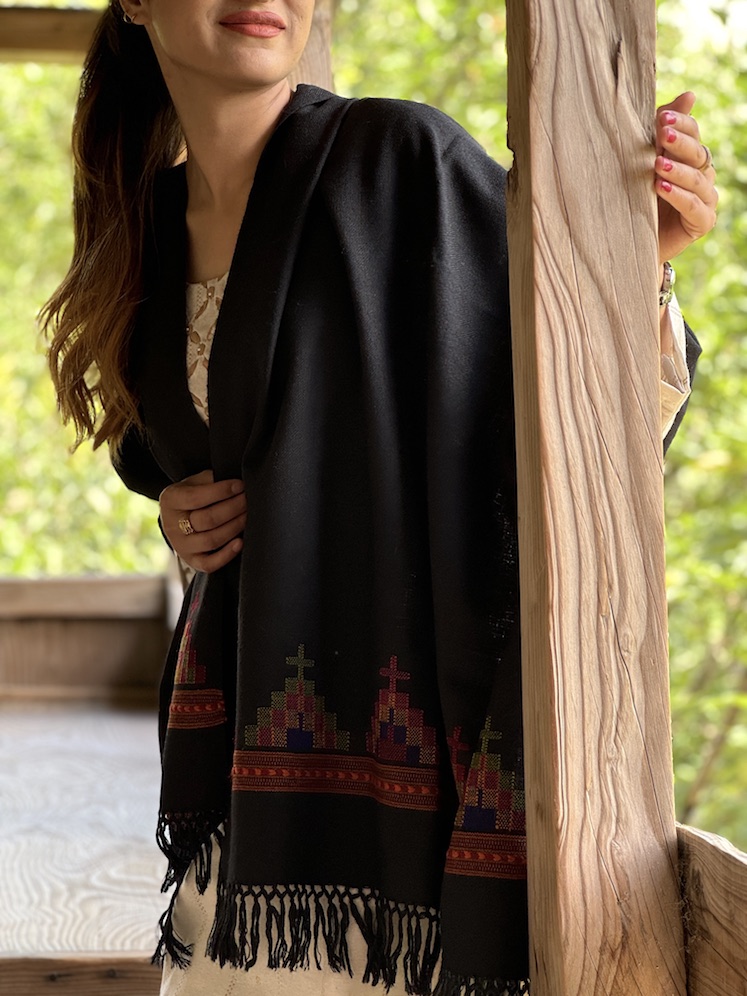 Black pure wool stupa stole