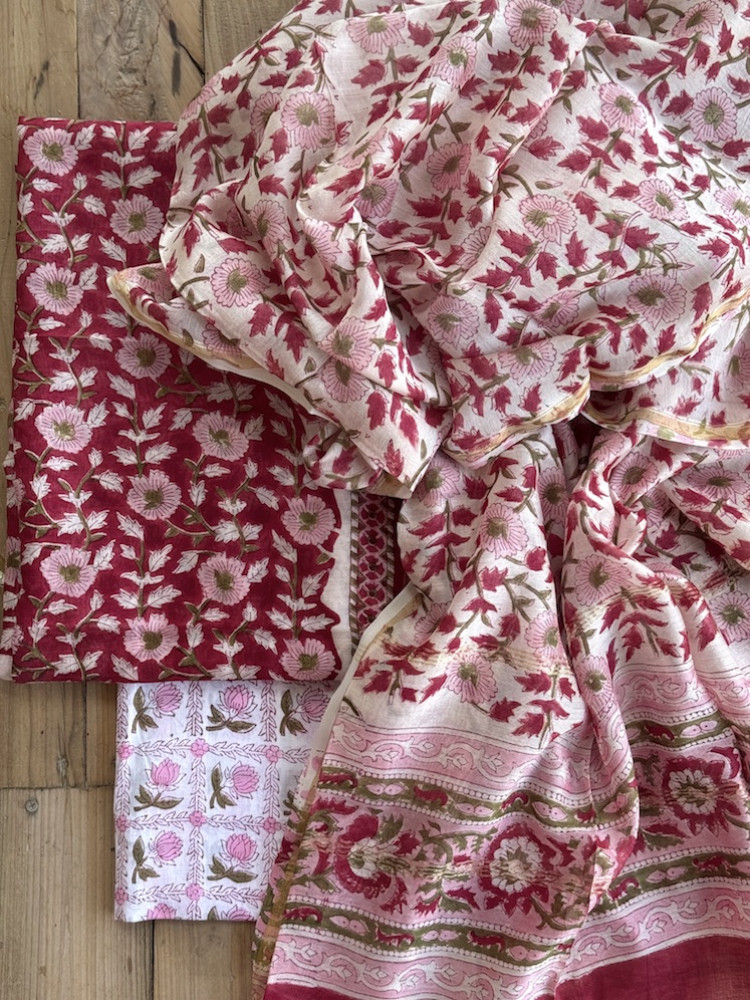 Image of Handblocked chanderi suit 7