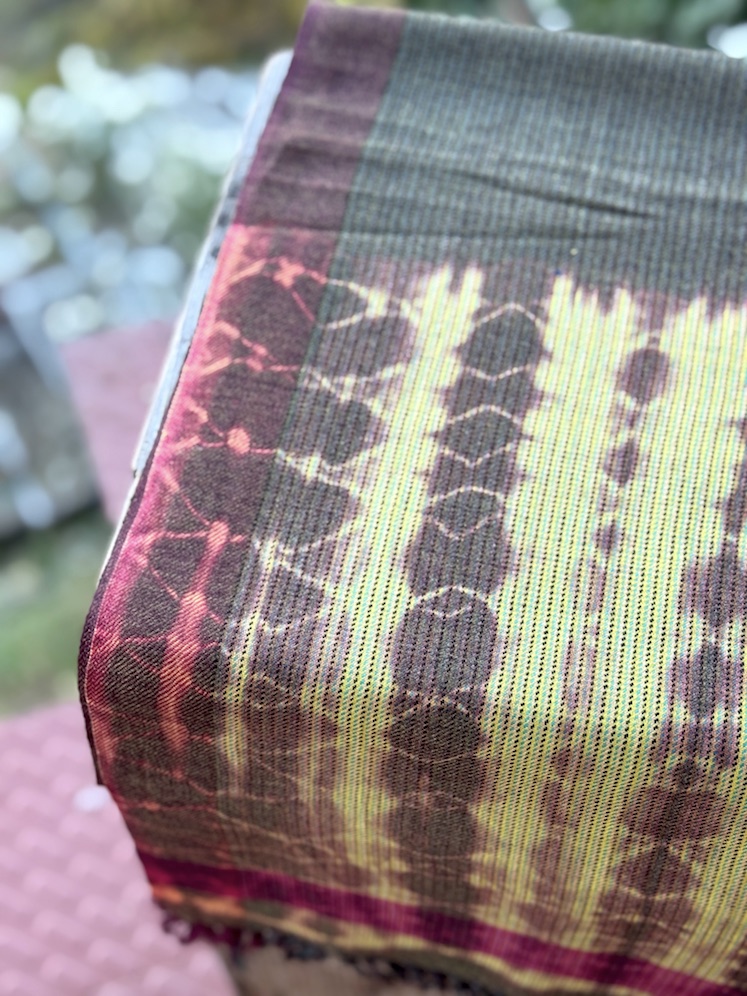 Yellow greenish shibori dyed pure wool stole