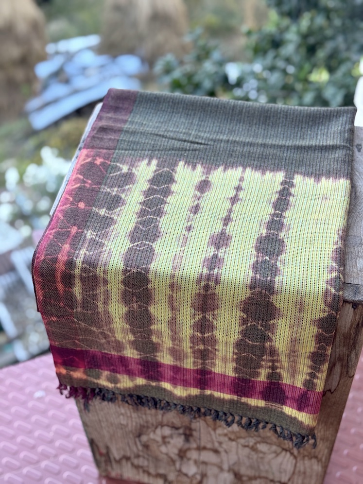 Yellow greenish shibori dyed pure wool stole