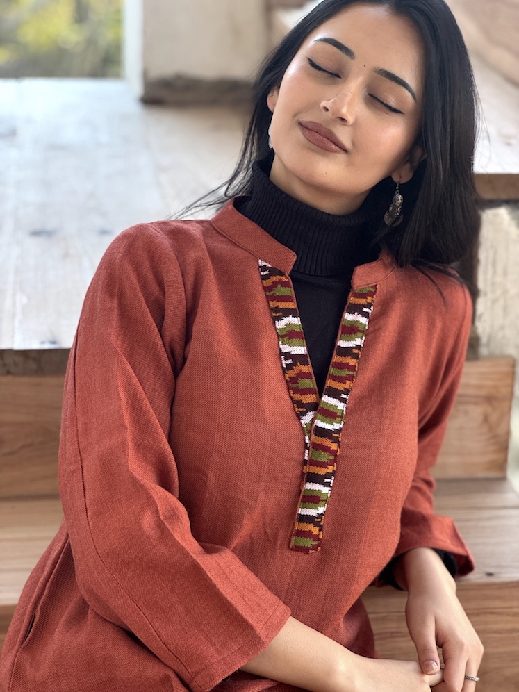 Rust pure wool Himachali kurta