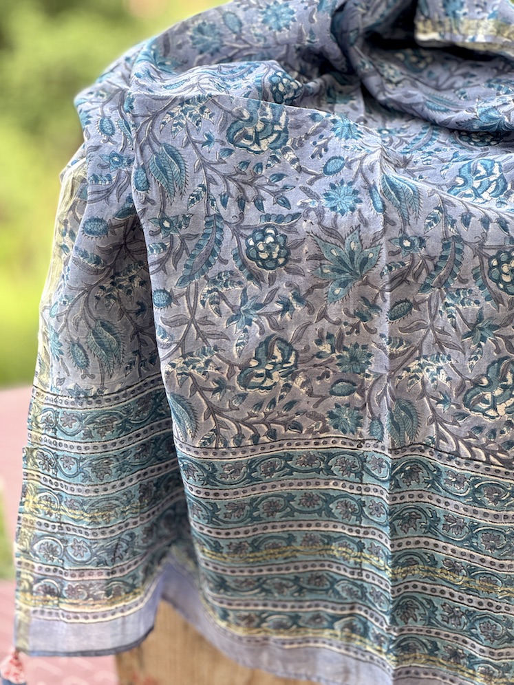 Grey chanderi kurta dupatta set