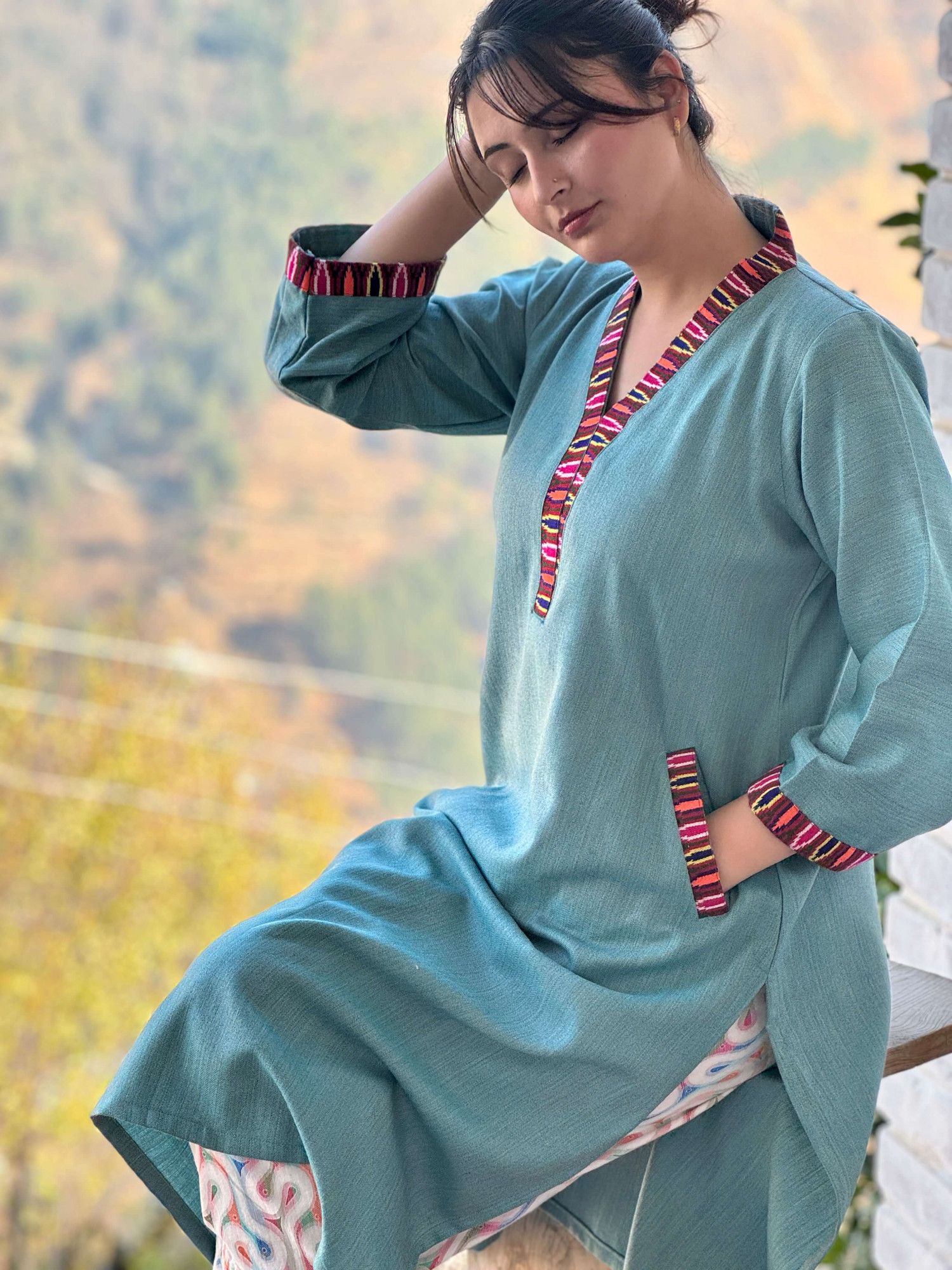 Sky blue Himachali kurta