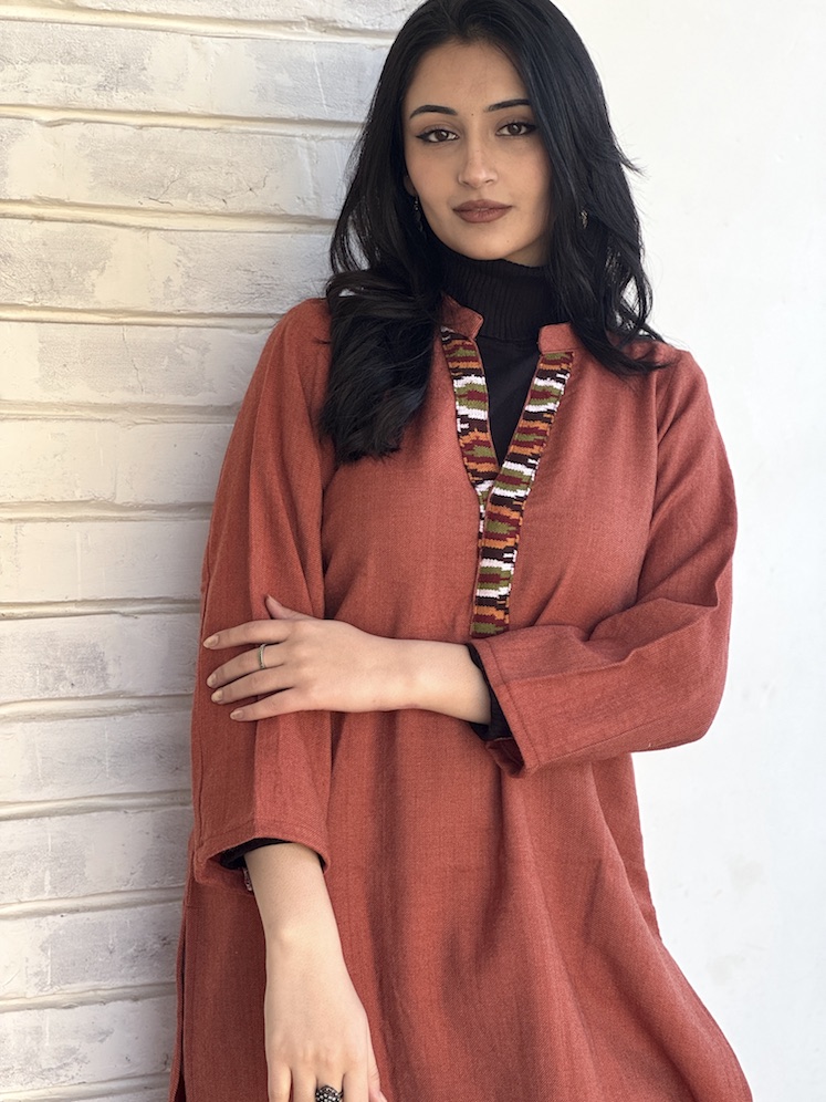 Rust pure wool Himachali kurta