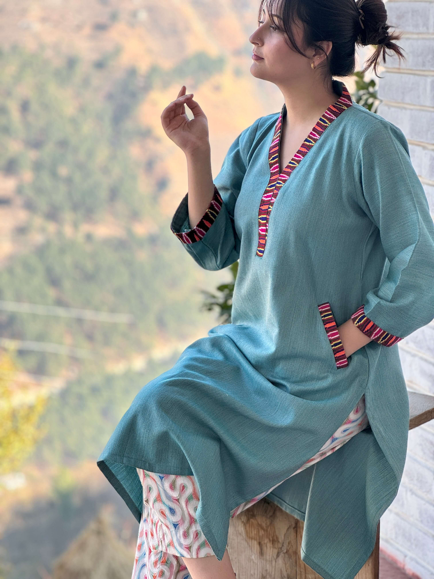 Sky blue Himachali kurta