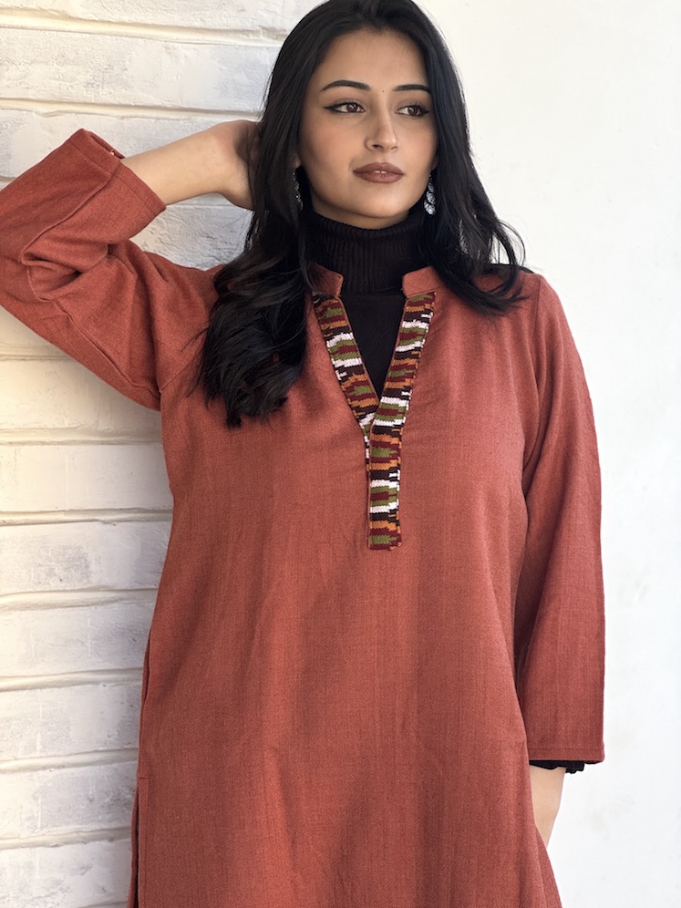 Rust pure wool Himachali kurta