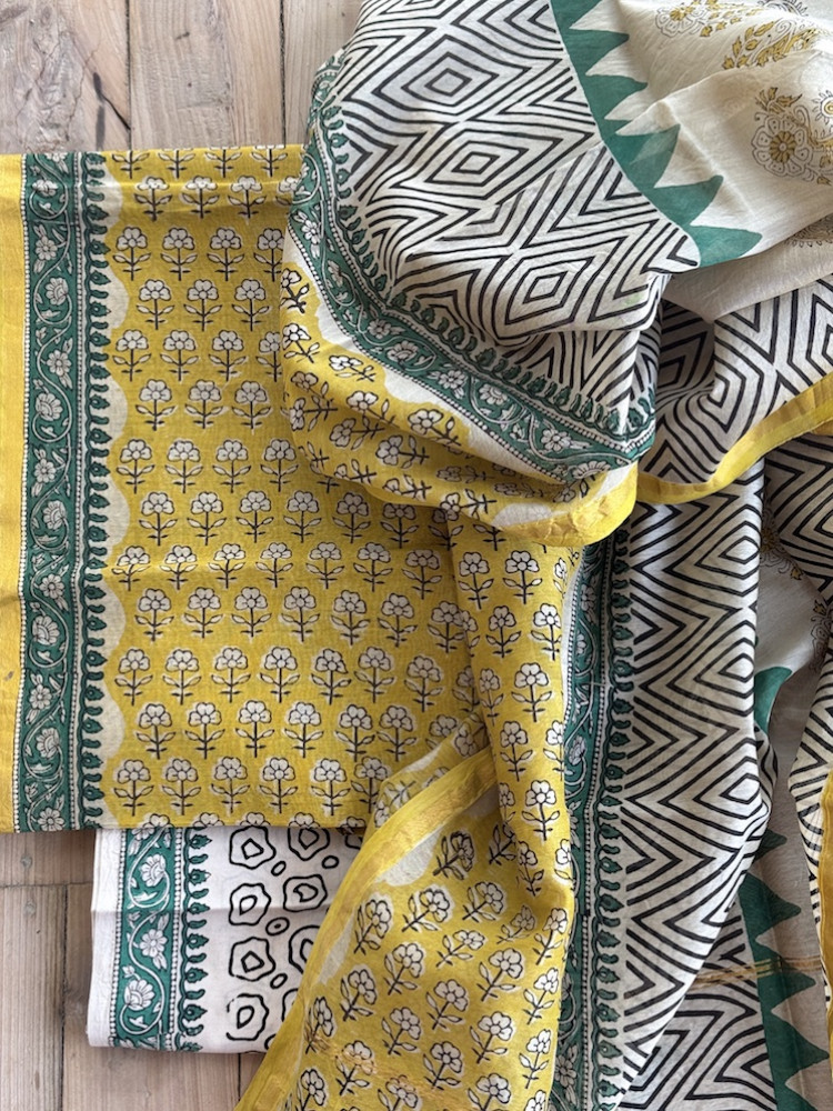 Image of Handblocked chanderi suit 8