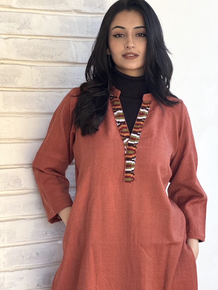 Rust pure wool Himachali kurta