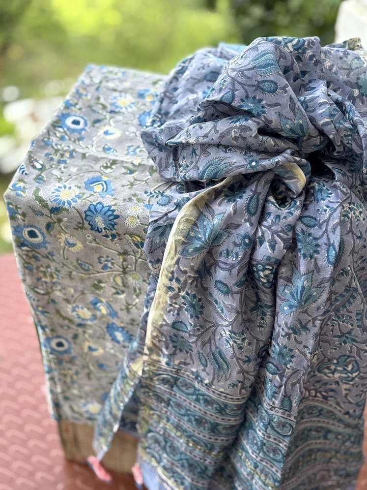 Grey chanderi kurta dupatta set