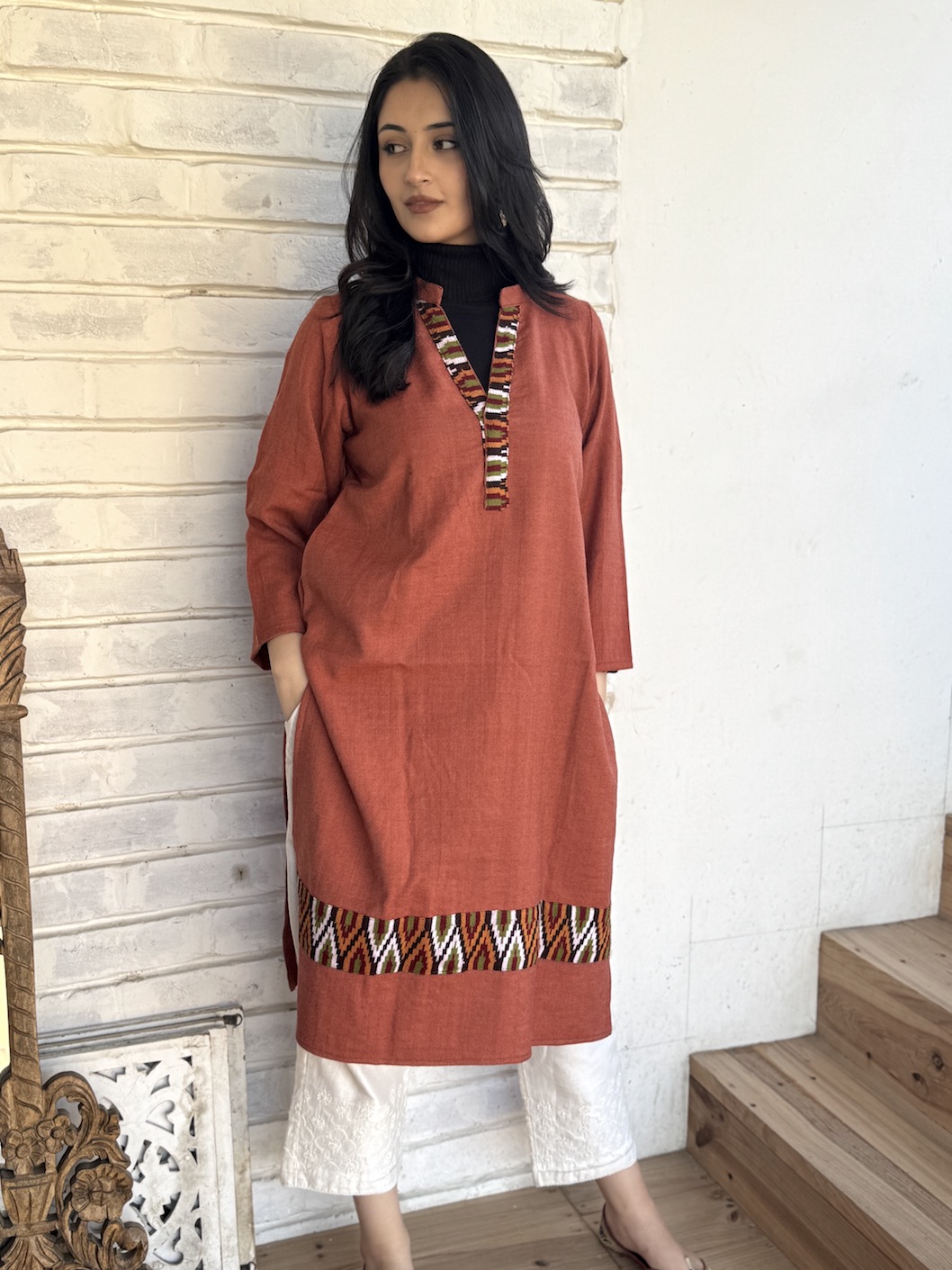 Rust pure wool Himachali kurta