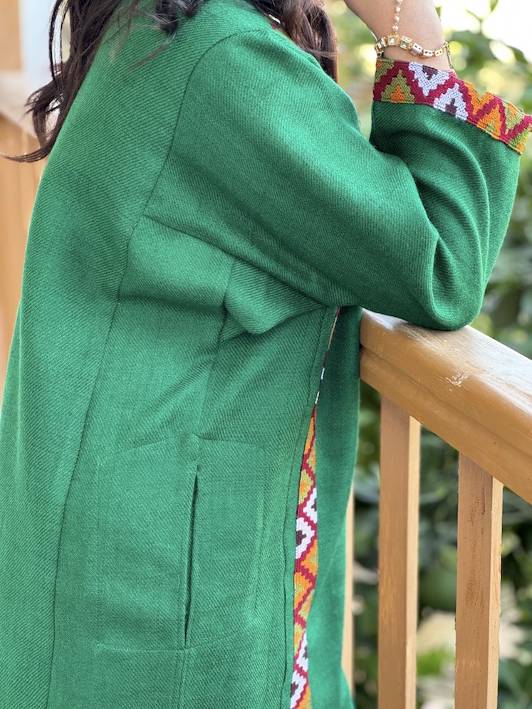 Green pure wool Himachali pheran - we will reach out for measurements