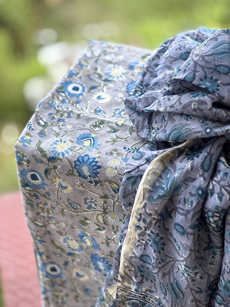 Grey chanderi kurta dupatta set