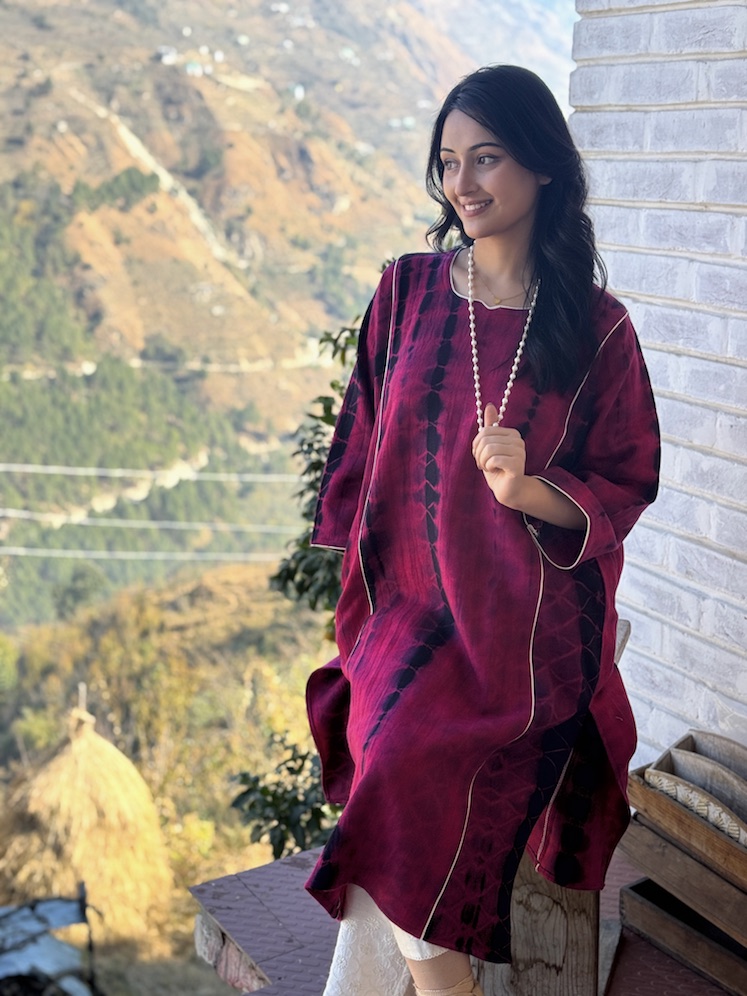 Pink black Himachali pheran