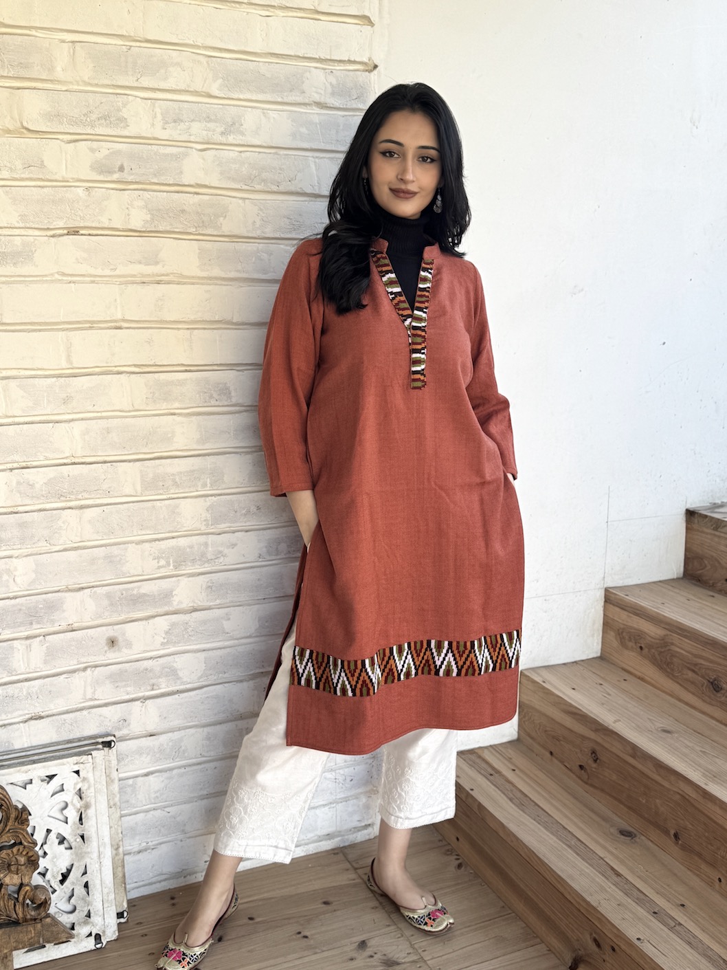 Rust pure wool Himachali kurta