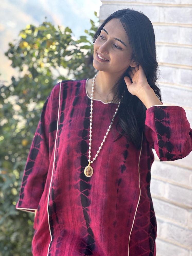 Pink black Himachali pheran