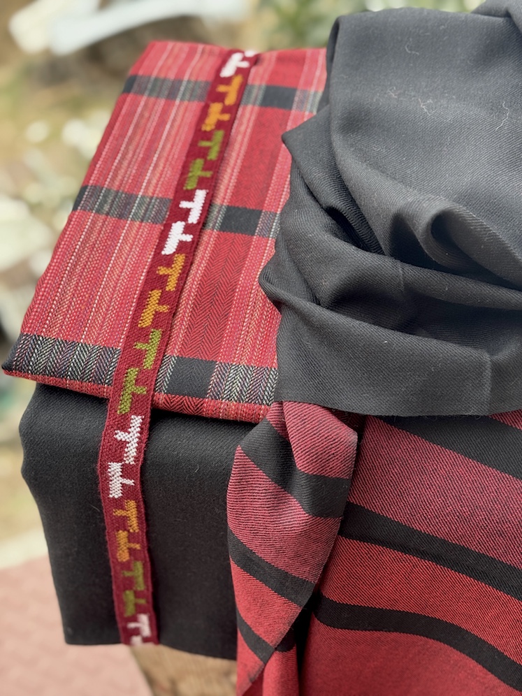 Red striped pure wool suit