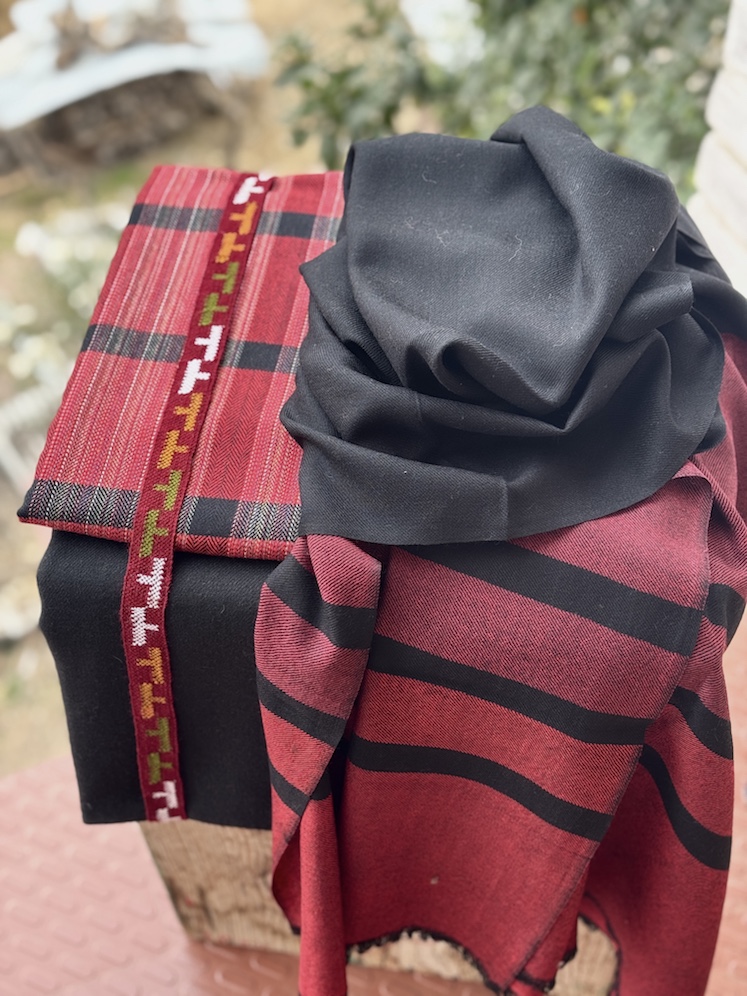 Red striped pure wool suit