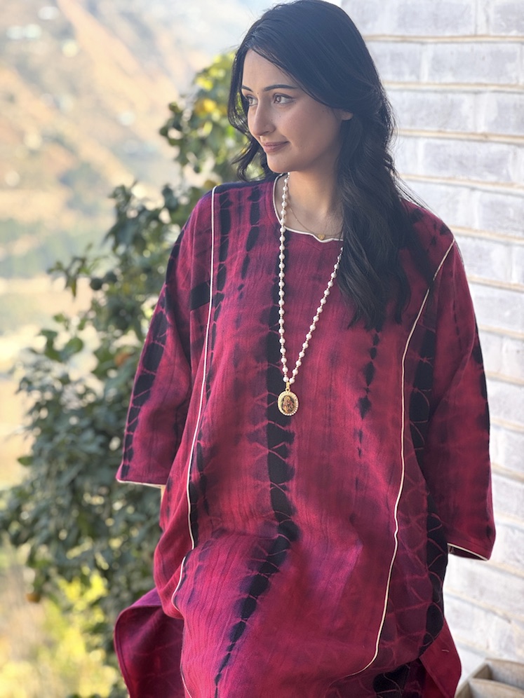 Pink black Himachali pheran