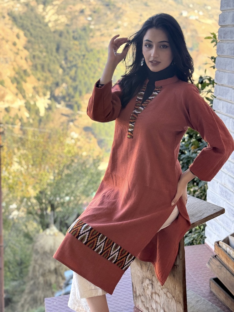 Rust pure wool Himachali kurta