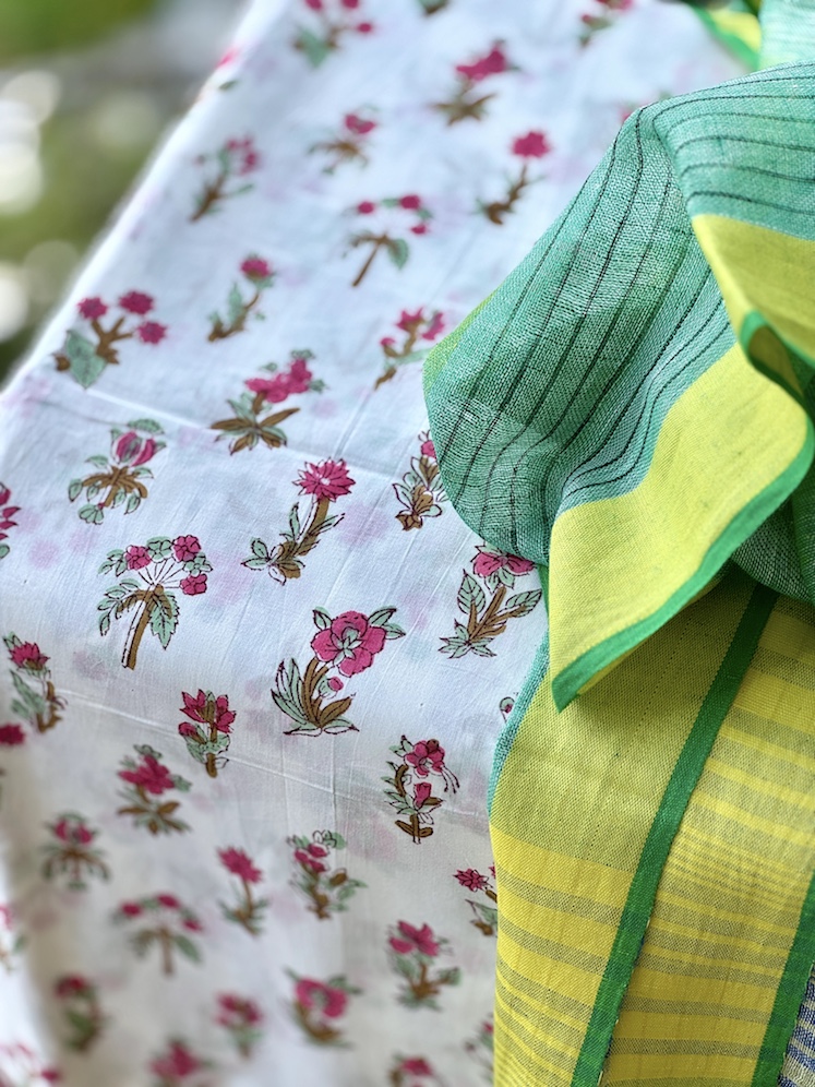 Cotton suit with pure linen dupatta